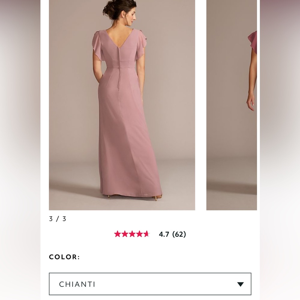 Fluffed  sleeve chiffon v-neck bridesmaid dress.